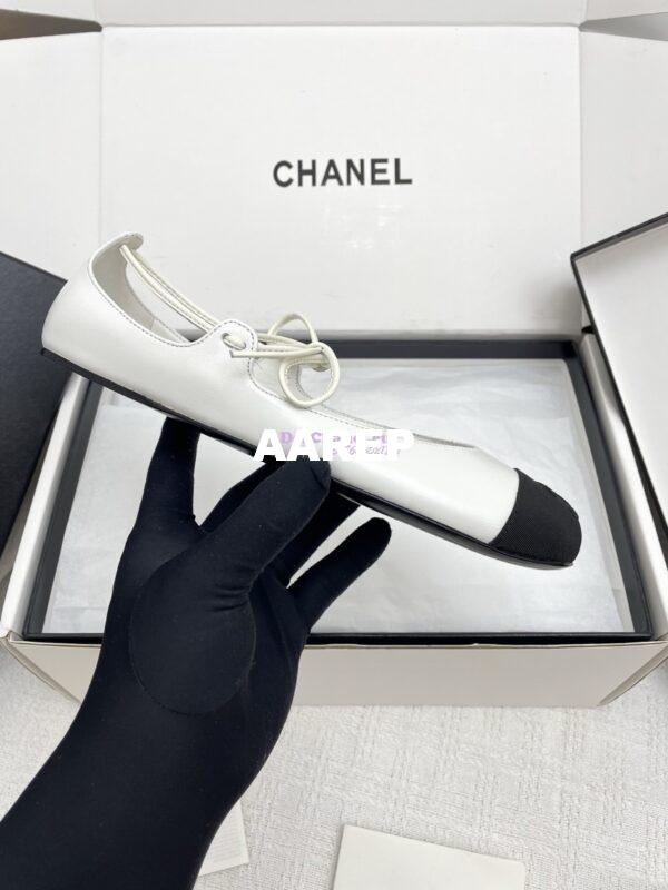 Replica Chanel 25SS Mary Janes Lambskin & Grosgrain G46324 White 2