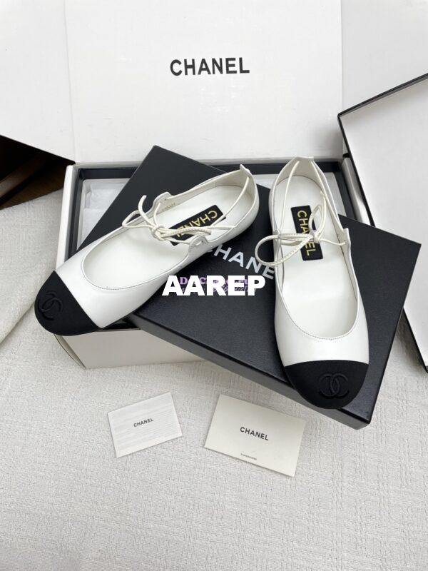 Replica Chanel 25SS Mary Janes Lambskin & Grosgrain G46324 White 5