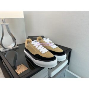 Replica Chanel 25A Velvet and Suede Calfskin CC Logo Platform Sneakers G45208 Beige