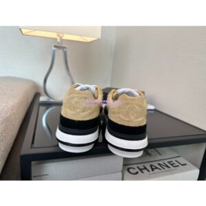 Replica Chanel 25A Velvet and Suede Calfskin CC Logo Platform Sneakers G45208 Beige 2