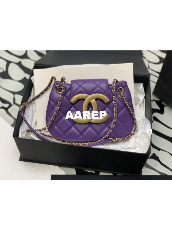 Replica Chanel 24C Vintage Logo Small Quilted Lambskin Shoulder Bag AS4609 Purple 4