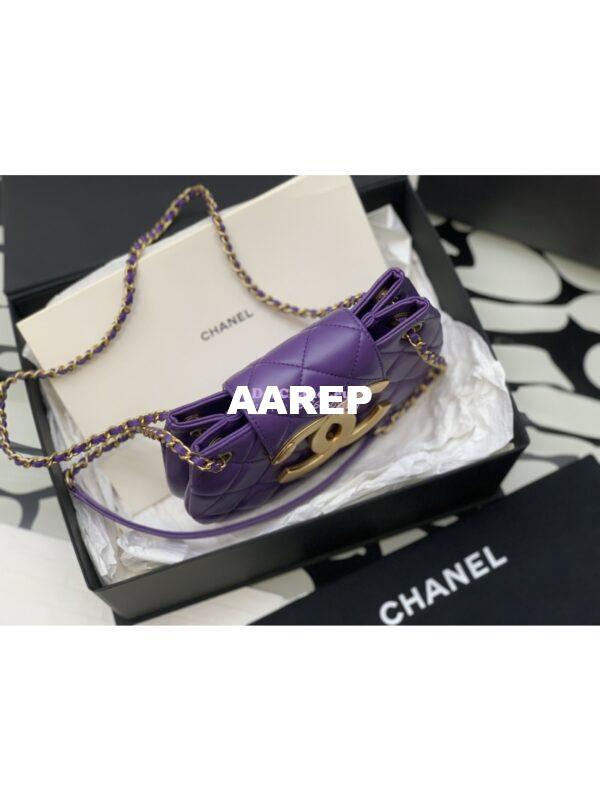 Replica Chanel 24C Vintage Logo Small Quilted Lambskin Shoulder Bag AS4609 Purple 5