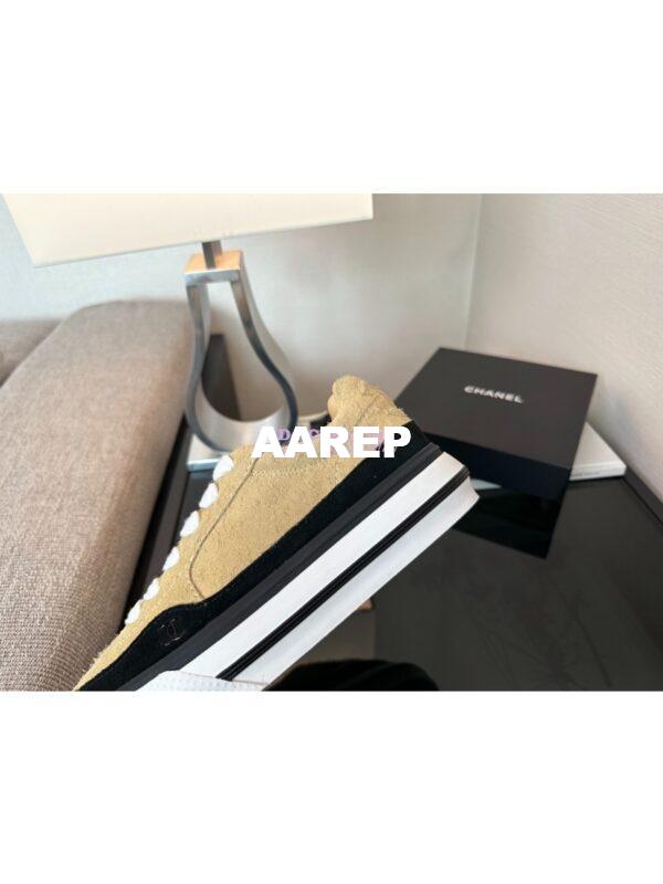 Replica Chanel 25A Velvet and Suede Calfskin CC Logo Platform Sneakers G45208 Beige 8