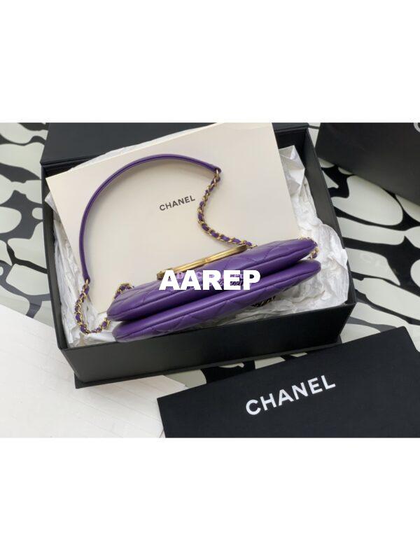 Replica Chanel 24C Vintage Logo Small Quilted Lambskin Shoulder Bag AS4609 Purple 9