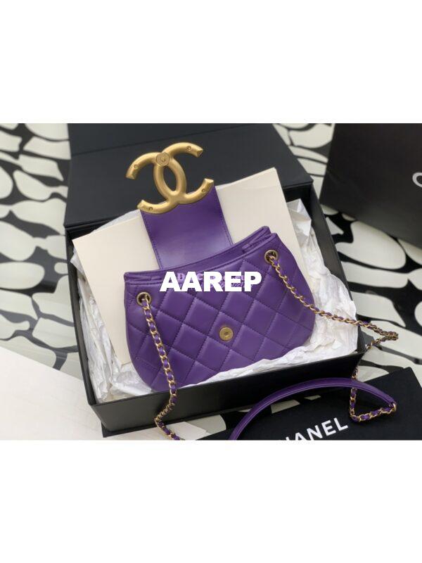 Replica Chanel 24C Vintage Logo Small Quilted Lambskin Shoulder Bag AS4609 Purple 10