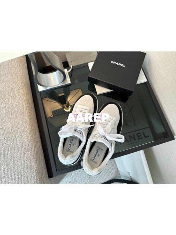 Replica Chanel 25A Velvet and Suede Calfskin CC Logo Platform Sneakers G45208 White 6