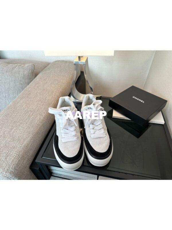 Replica Chanel 25A Velvet and Suede Calfskin CC Logo Platform Sneakers G45208 White 7