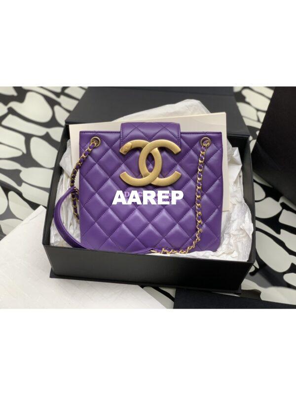 Replica Chanel 24C Vintage Logo Quilted Lambskin Shoulder Bag AS4596 Purple 2