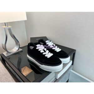 Replica Chanel 25A Velvet and Suede Calfskin CC Logo Platform Sneakers G45208 Black