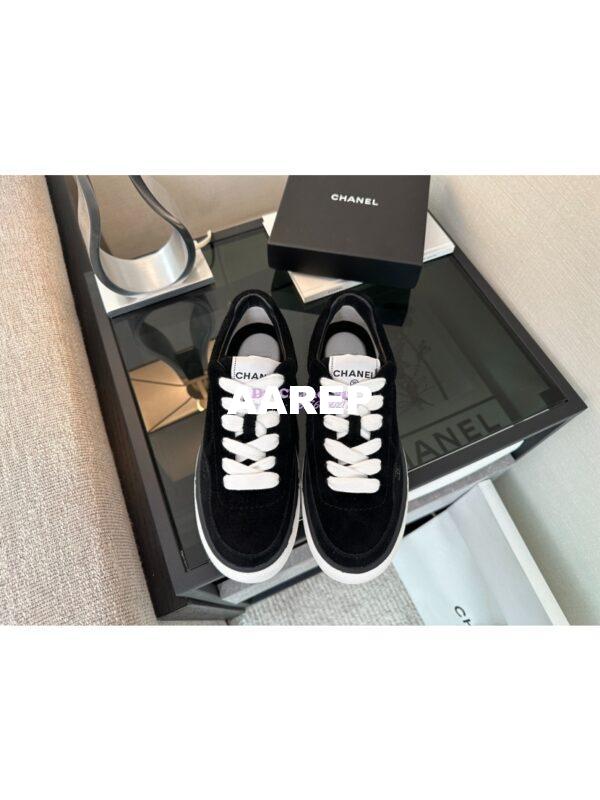 Replica Chanel 25A Velvet and Suede Calfskin CC Logo Platform Sneakers G45208 Black 2