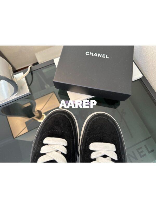 Replica Chanel 25A Velvet and Suede Calfskin CC Logo Platform Sneakers G45208 Black 6