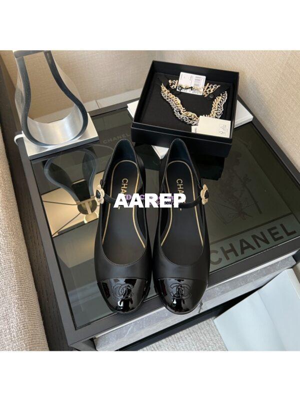 Replica Chanel 25A Lambskin Mary Jane Pumps with Camellia Flower Detail and Patent Toe G46200 5