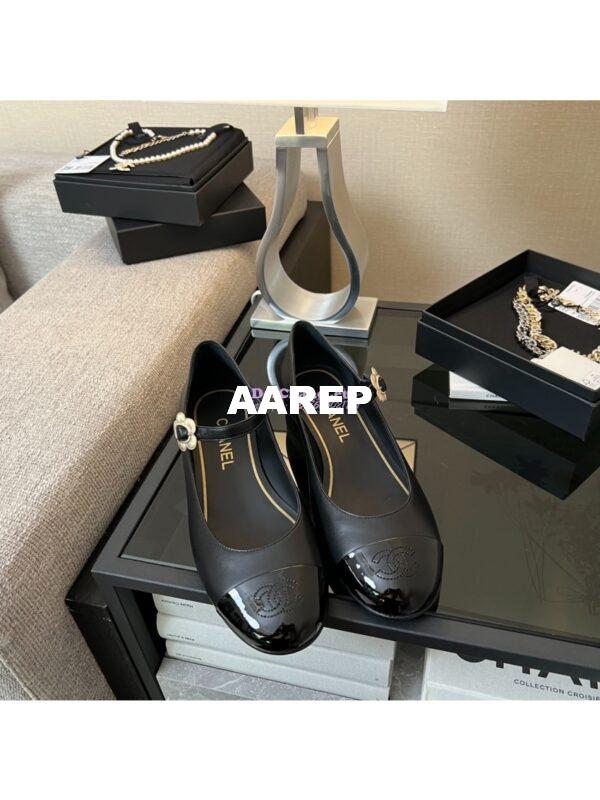 Replica Chanel 25A Lambskin Mary Jane Pumps with Camellia Flower Detail and Patent Toe G46200 6