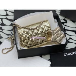 Replica Chanel Mini Flap Bag & Star Coin Purse in Mirror Calfskin Metallic Calfskin AS4647 Gold