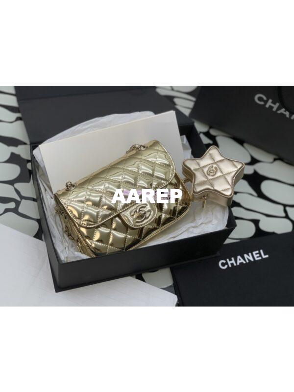Replica Chanel Mini Flap Bag & Star Coin Purse in Mirror Calfskin Metallic Calfskin AS4647 Gold 2
