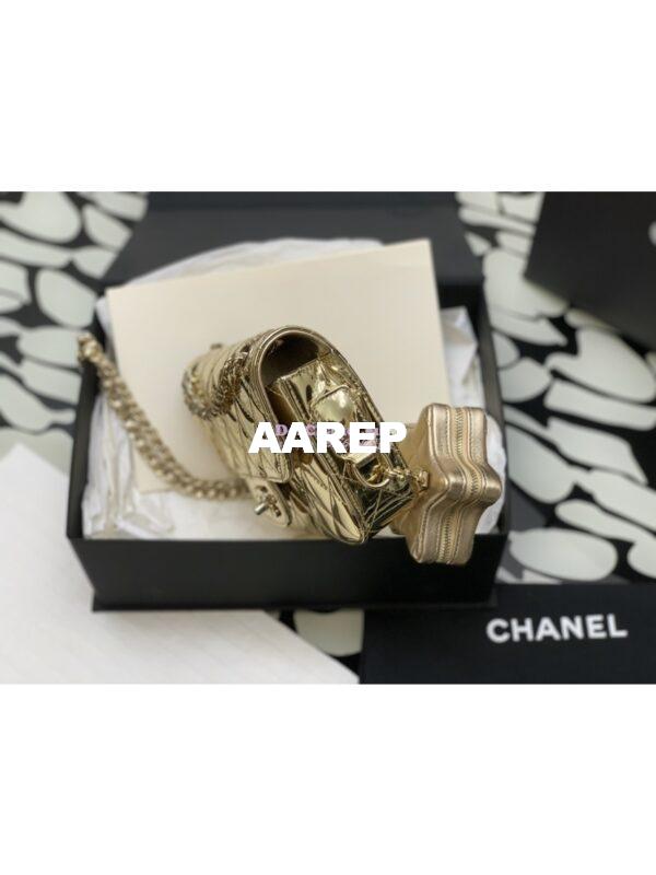 Replica Chanel Mini Flap Bag & Star Coin Purse in Mirror Calfskin Metallic Calfskin AS4647 Gold 4