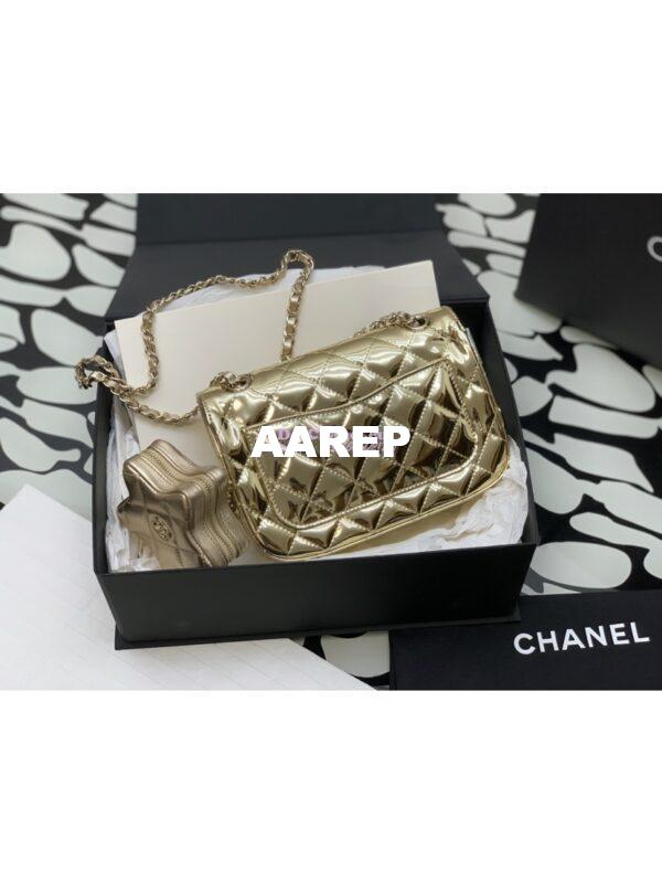 Replica Chanel Mini Flap Bag & Star Coin Purse in Mirror Calfskin Metallic Calfskin AS4647 Gold 5