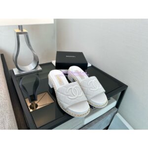 Replica Chanel 25SS CC Mules with Quilted Lambskin and Chain G46301 White