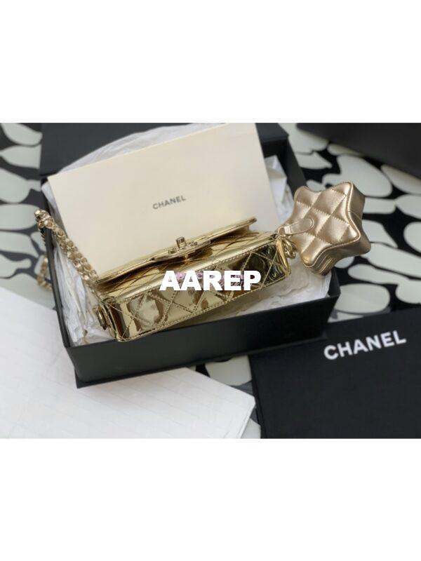 Replica Chanel Mini Flap Bag & Star Coin Purse in Mirror Calfskin Metallic Calfskin AS4647 Gold 9