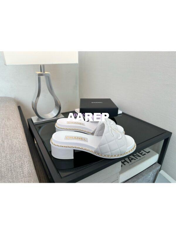 Replica Chanel 25SS CC Mules with Quilted Lambskin and Chain G46301 White 6