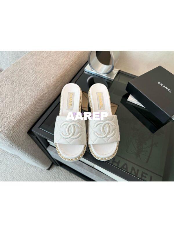 Replica Chanel 25SS CC Mules with Quilted Lambskin and Chain G46301 White 8