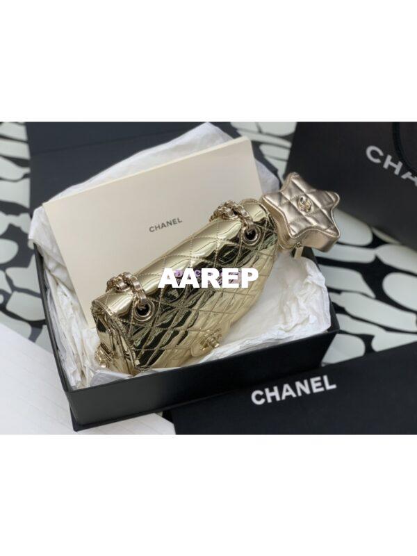Replica Chanel Mini Flap Bag & Star Coin Purse in Mirror Calfskin Metallic Calfskin AS4647 Gold 11