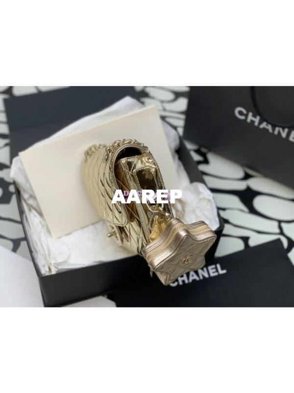 Replica Chanel Mini Flap Bag & Star Coin Purse in Mirror Calfskin Metallic Calfskin AS4647 Gold 12
