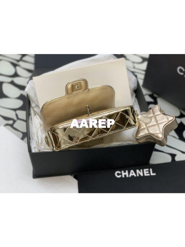 Replica Chanel Mini Flap Bag & Star Coin Purse in Mirror Calfskin Metallic Calfskin AS4647 Gold 13
