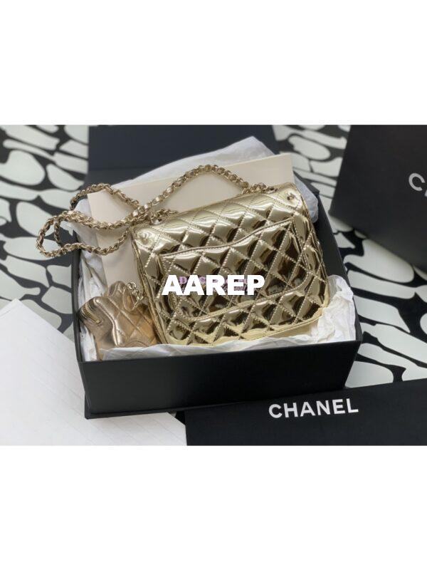 Replica Chanel Mini Flap Bag & Star Coin Purse in Mirror Calfskin Metallic Calfskin AS4647 Gold 16