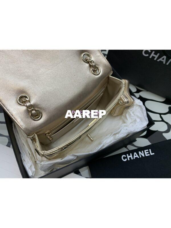 Replica Chanel Mini Flap Bag & Star Coin Purse in Mirror Calfskin Metallic Calfskin AS4647 Gold 17