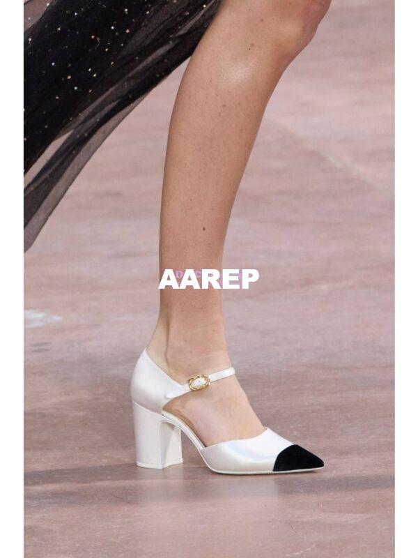 Replica Chanel 25P Mary Jane Pointed Pumps 65mm Satin and Grossgrain G46377 White 3