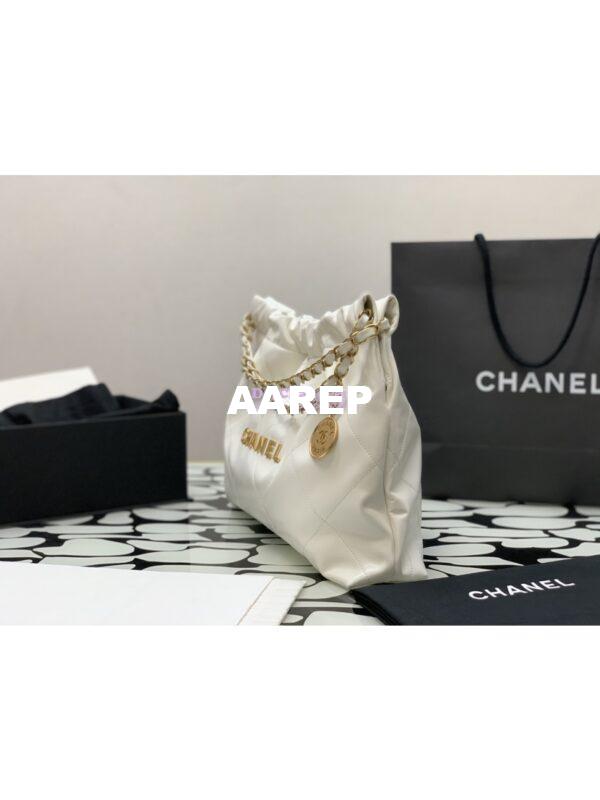 Replica Chanel 22 Handbag Shiny Calfskin & Gold Metal AS4486 White 3