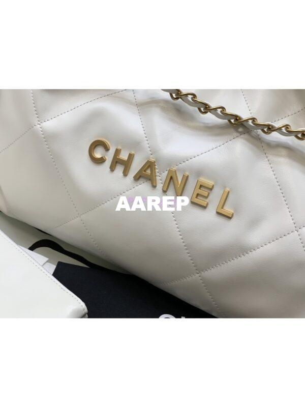 Replica Chanel 22 Handbag Shiny Calfskin & Gold Metal AS4486 White 4