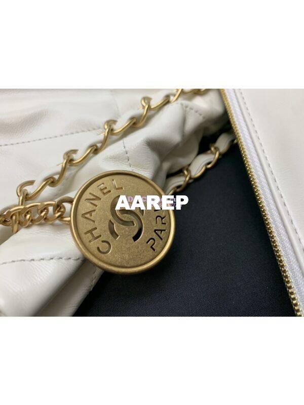 Replica Chanel 22 Handbag Shiny Calfskin & Gold Metal AS4486 White 5