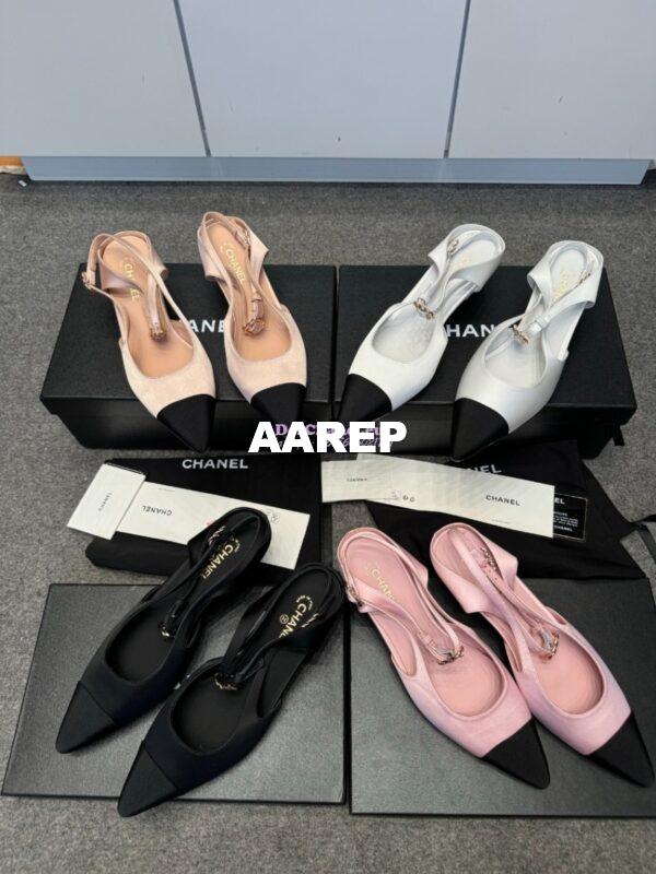 Replica Chanel 25P Mary Jane Slingbacks Satin and Grossgrain G46375 Beige 3