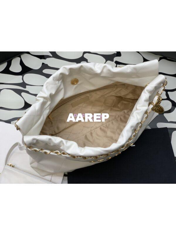 Replica Chanel 22 Handbag Shiny Calfskin & Gold Metal AS4486 White 6