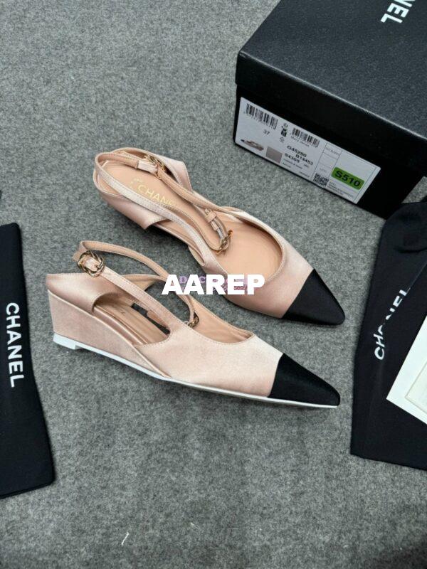 Replica Chanel 25P Mary Jane Slingbacks Satin and Grossgrain G46375 Beige 4