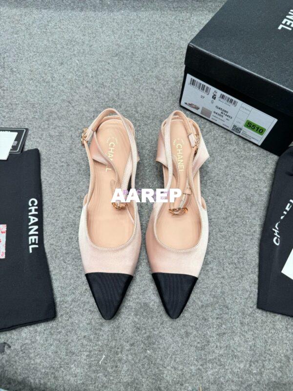 Replica Chanel 25P Mary Jane Slingbacks Satin and Grossgrain G46375 Beige 5