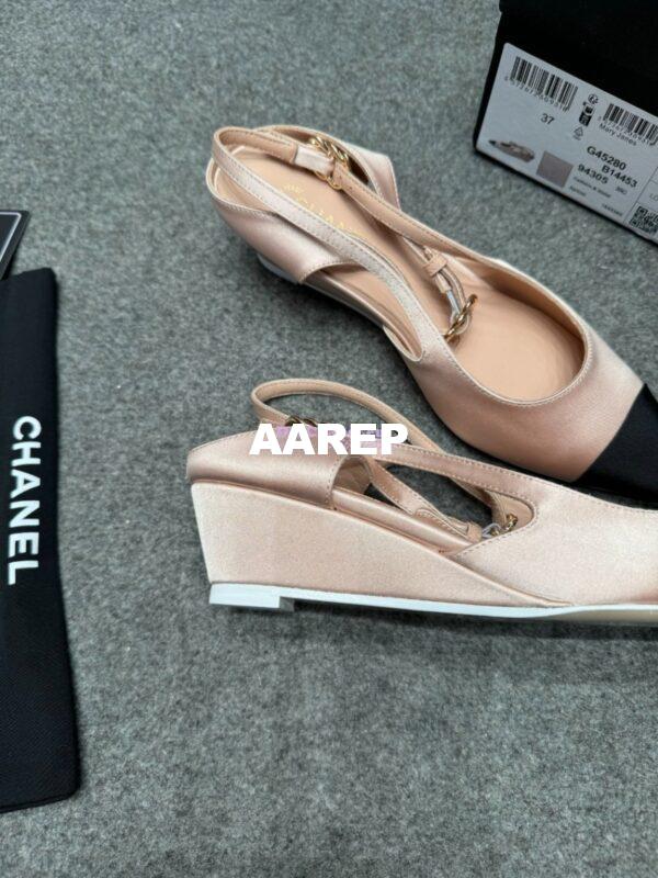 Replica Chanel 25P Mary Jane Slingbacks Satin and Grossgrain G46375 Beige 6