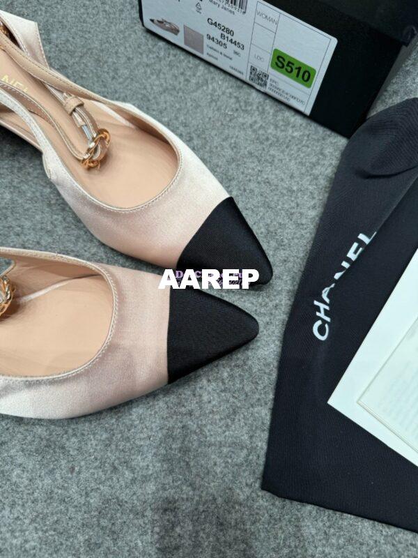 Replica Chanel 25P Mary Jane Slingbacks Satin and Grossgrain G46375 Beige 7
