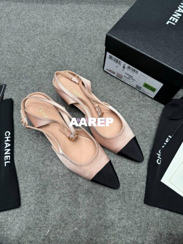 Replica Chanel 25P Mary Jane Slingbacks Satin and Grossgrain G46375 Beige 8