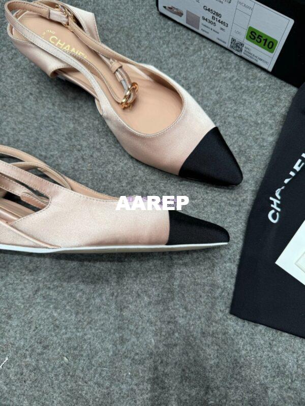 Replica Chanel 25P Mary Jane Slingbacks Satin and Grossgrain G46375 Beige 9
