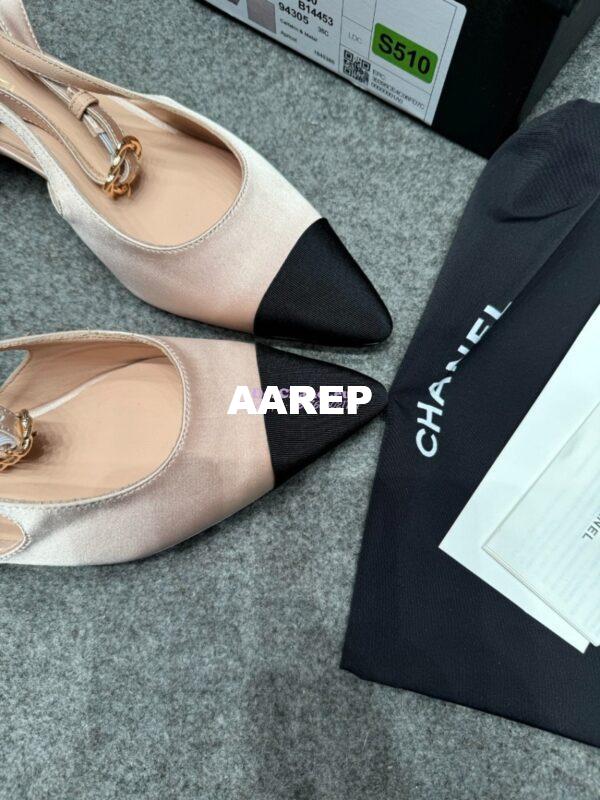 Replica Chanel 25P Mary Jane Slingbacks Satin and Grossgrain G46375 Beige 12