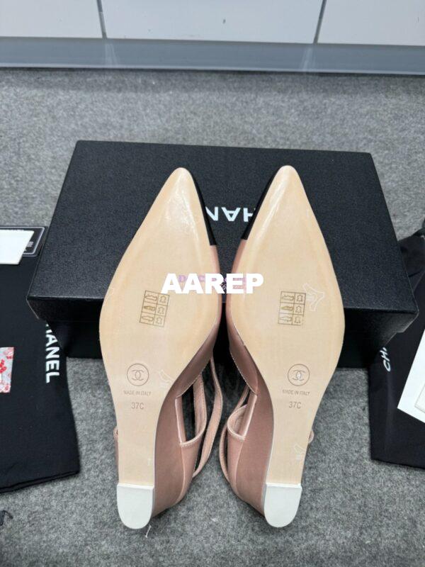 Replica Chanel 25P Mary Jane Slingbacks Satin and Grossgrain G46375 Beige 14