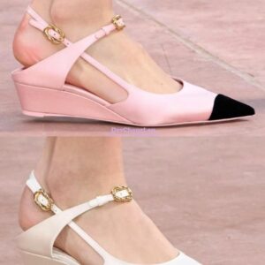 Replica Chanel 25P Mary Jane Slingbacks Satin and Grossgrain G46375 Pink