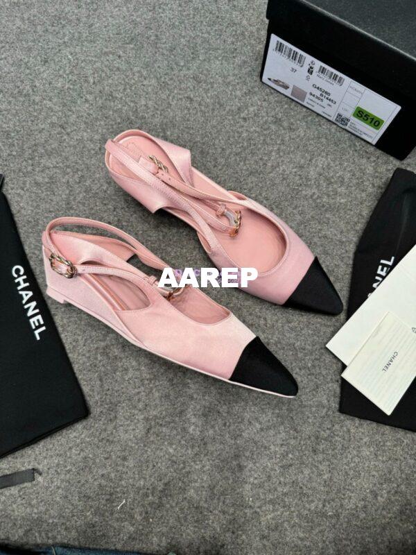 Replica Chanel 25P Mary Jane Slingbacks Satin and Grossgrain G46375 Pink 2