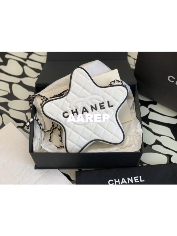 Replica Chanel 24C Star Handbag AS4579 Lambskin Gold hardware White Black Lacquered
