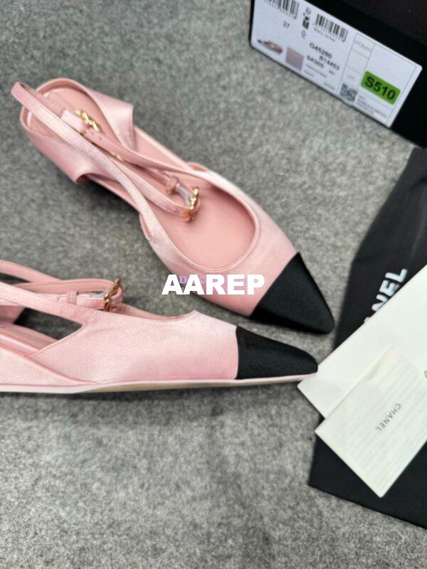 Replica Chanel 25P Mary Jane Slingbacks Satin and Grossgrain G46375 Pink 4