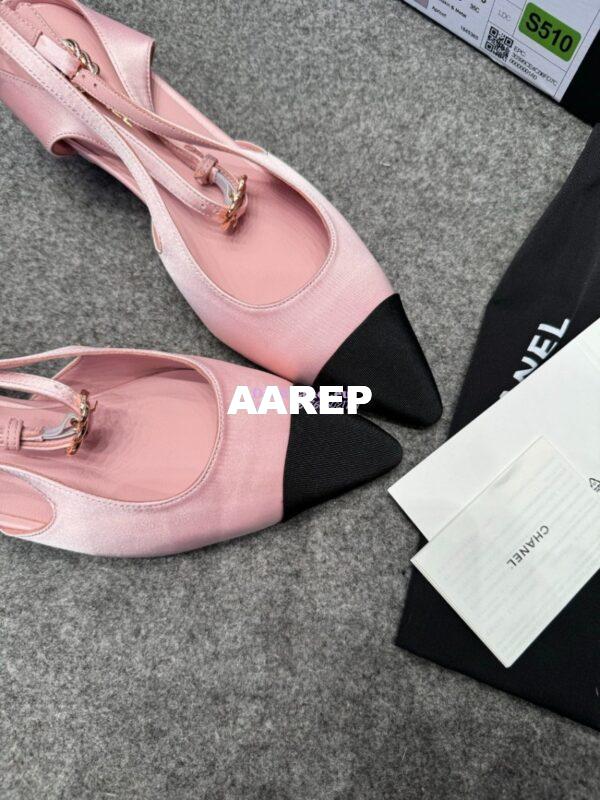 Replica Chanel 25P Mary Jane Slingbacks Satin and Grossgrain G46375 Pink 6