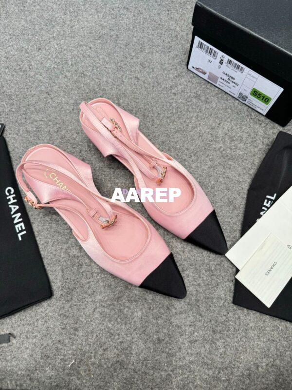 Replica Chanel 25P Mary Jane Slingbacks Satin and Grossgrain G46375 Pink 7